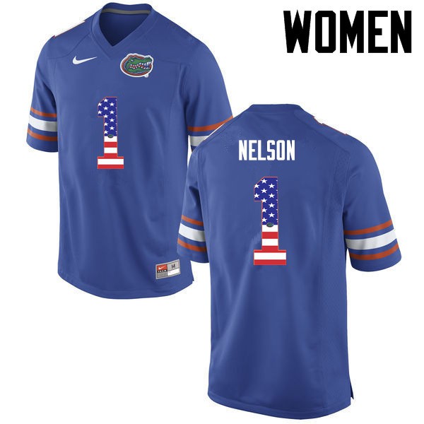 Florida Gators Women #1 Reggie Nelson College Football Jersey USA Flag Fashion Blue